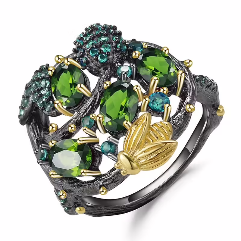 Schwarz Ring mit Diopsid Stein
