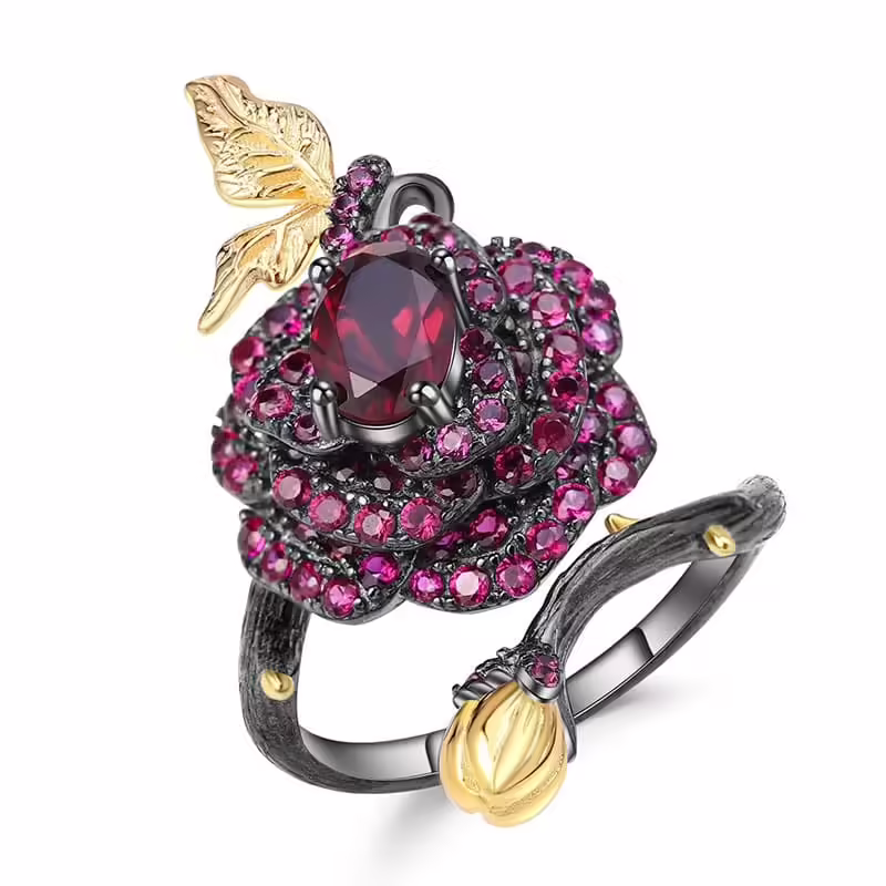Blumen Ring mit Rosengranat