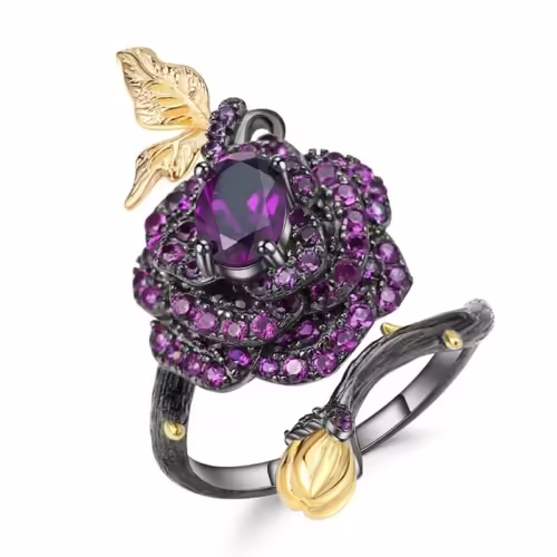 Ring Blumen mit Amethyst Stein