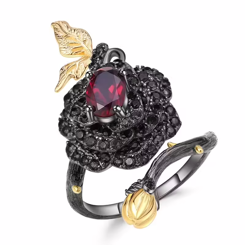 Blumen Ring mit Granat Stein