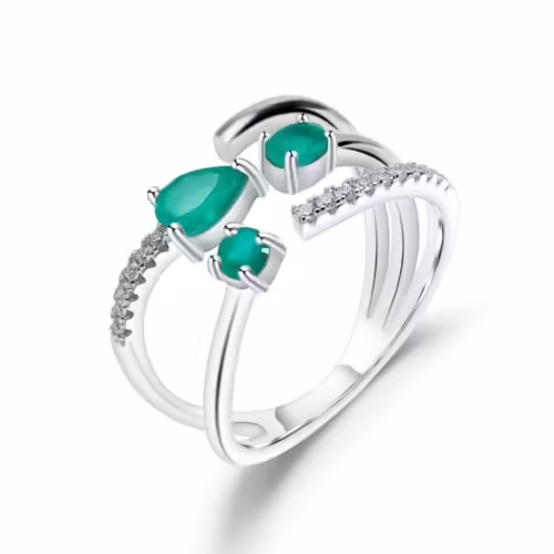 Trinity Ring mit Grün Achat