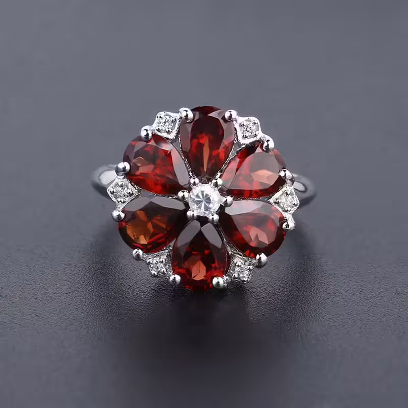 Granat Blumen Ring Für Damen
