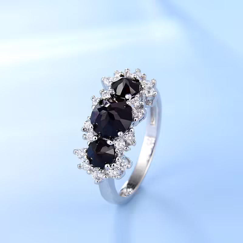 Schwarzer Granat Ring Verlobung mit Natürliche Edelsteine
