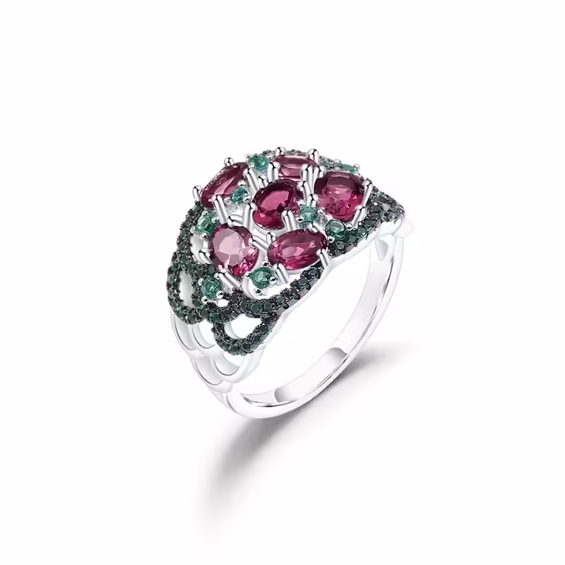 Breiter Ring Damen mit Rosengranat