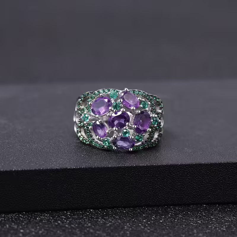 Damen Breiter Ring mit Amethyst