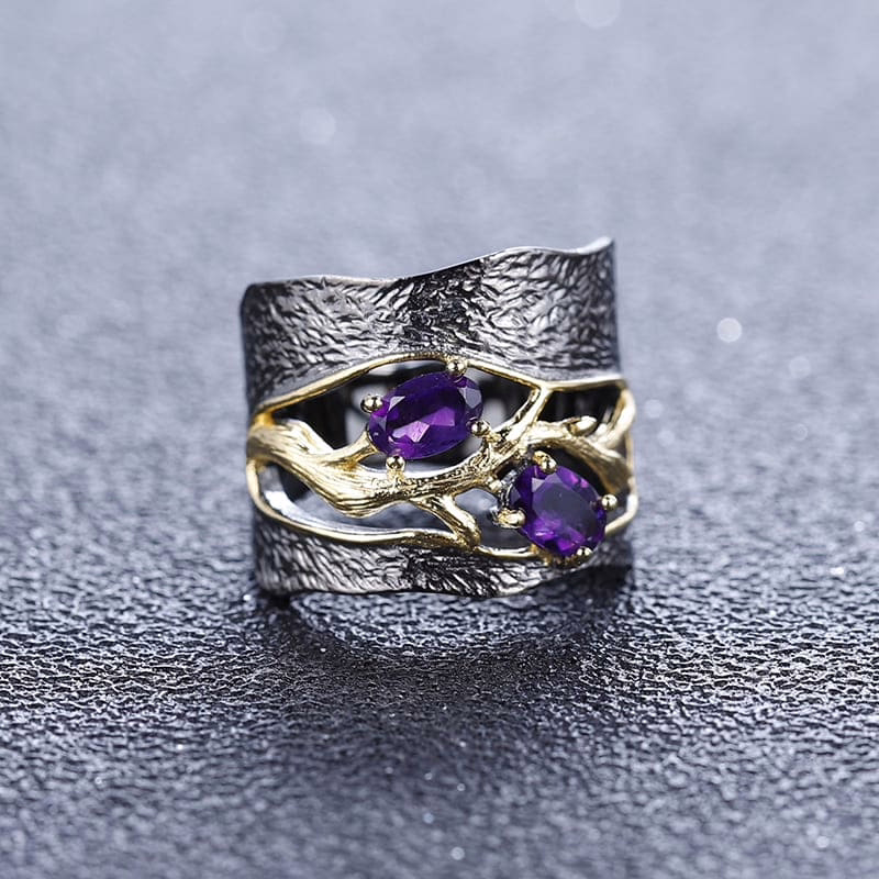 Schwarze Ring Breiter mit Amethyst