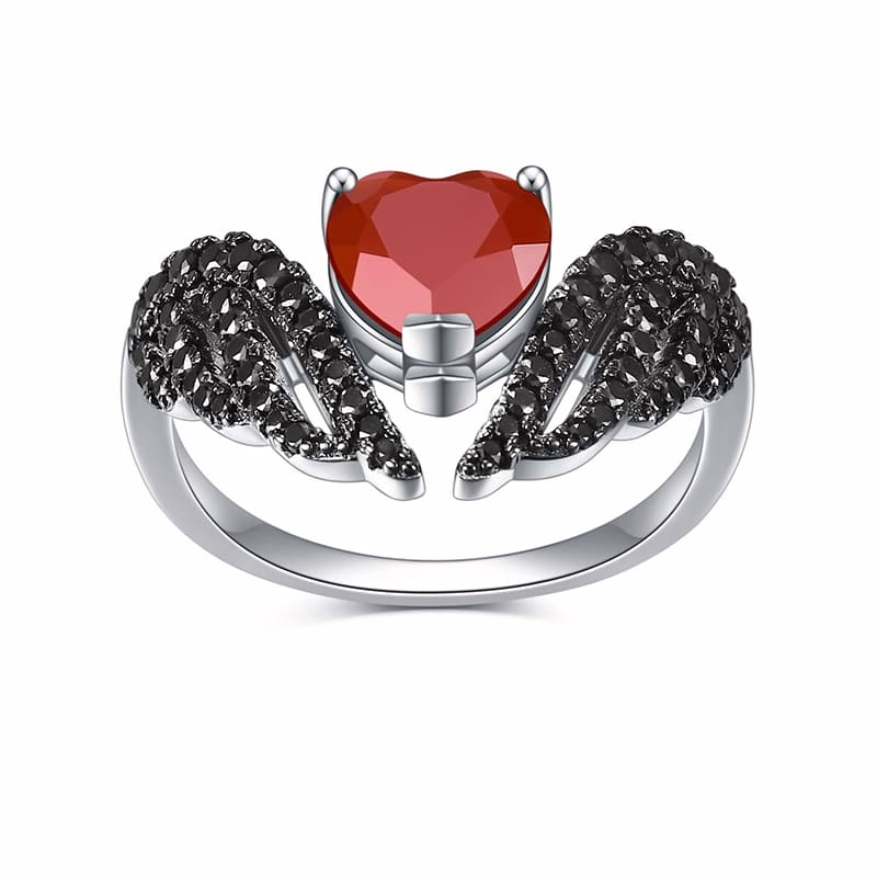 Schwarze Flügel Ring mit Roter Achat