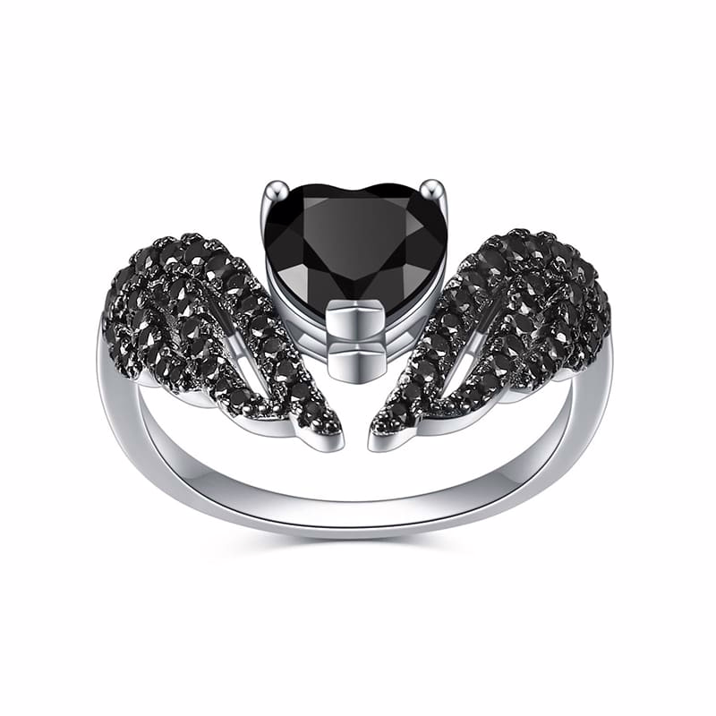 Damen Schwarze Flügel Ring mit Schwarzer Achat