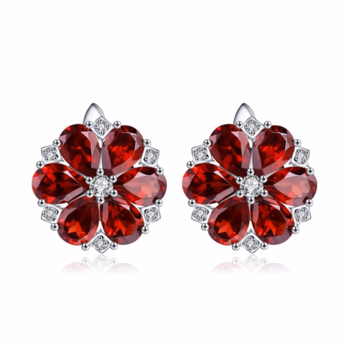 Blumen Ohrringe Silber mit Granat
